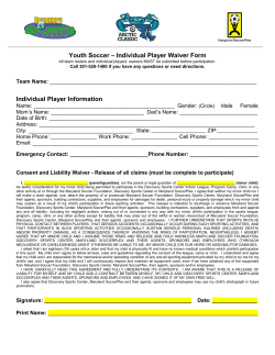 Youth Soccer – Individual Player Waiver Form Individual Player