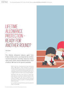 lifetime allowance protection &ndash; ready for another round?