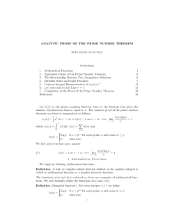 ANALYTIC PROOF OF THE PRIME NUMBER THEOREM Contents