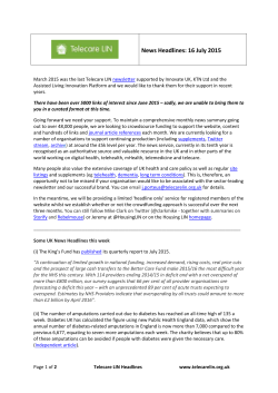 News Headlines: 16 July 2015 March 2015 was the last Telecare