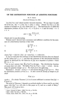 ON THE DISTRIBUTION FUNCTION OF ADDITIVE FUNCTIONS Let