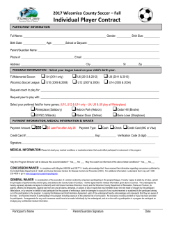 Individual Player Contract - Wicomico Parks and Recreation
