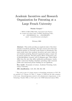 Academic Incentives and Research Organization for Patenting at a