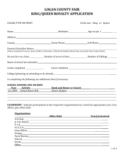 LOGAN COUNTY FAIR KING/QUEEN ROYALTY APPLICATION