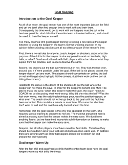 Goal Keeping - Portland Youth Soccer Association