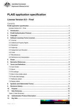 PLAID application specification version 8