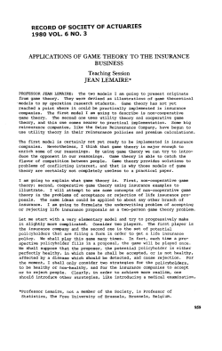 Applications of Game Theory to the Insurance Business