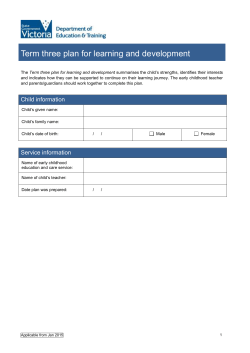 Term three plan for learning and development The Term three plan