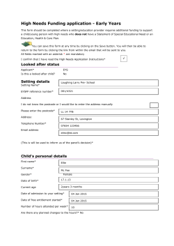 High Needs Funding application