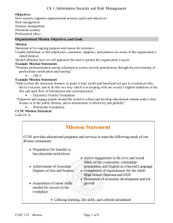 Security Support of Mission, Objectives, and Goals