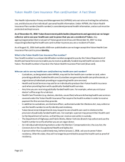 Yukon Health Care Insurance Plan card/number: A Fact Sheet