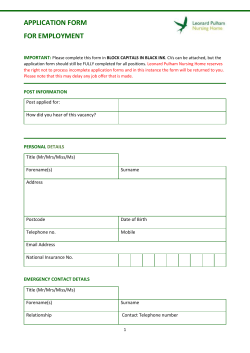 for employment - Leonard Pulham &ndash; Nursing Home in Halton