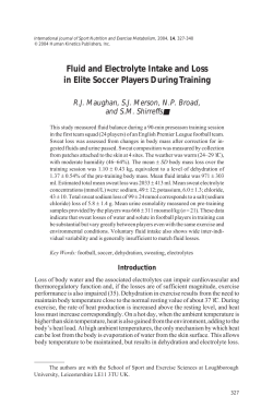 Fluid and Electrolyte Intake and Loss in Elite Soccer Players During