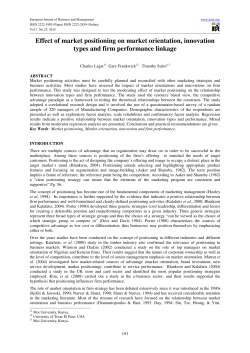 Effect of market positioning on market orientation, innovation types