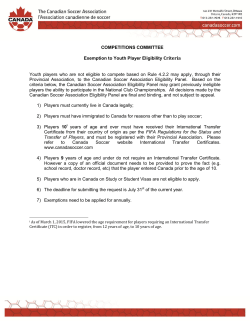 COMPETITIONS COMMITTEE Exemption to Youth Player Eligibility