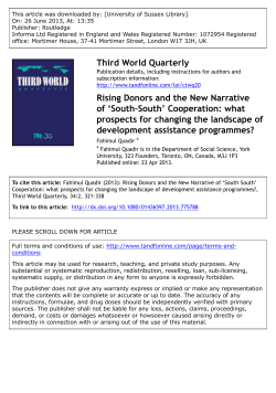Rising Donors and the New Narrative of `South&ndash;South` Cooperation