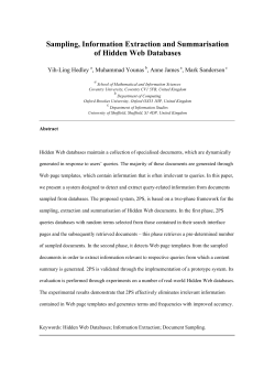 Sampling, Information Extraction and Summarisation of Hidden Web
