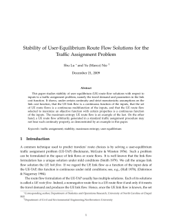 Stability of User-Equilibrium Route Flow Solutions for the Traffic