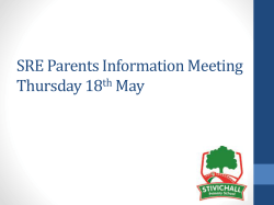 SRE Parents Information Meeting Thursday 19th March
