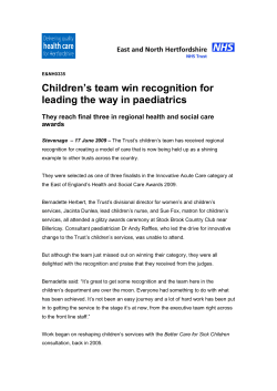 Children`s team win recognition for leading the way in paediatrics