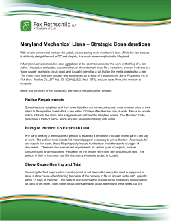 Maryland Mechanics` Liens – Strategic Considerations