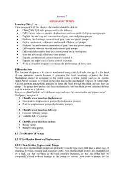 Lecture 7 HYDRAULIC PUMPS Learning Objectives Upon