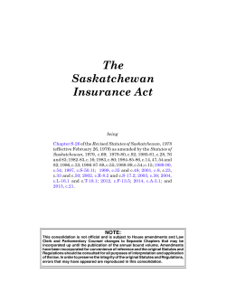 The Saskatchewan Insurance Act - Queen`s Printer