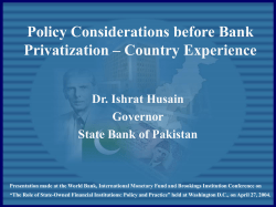 Policy Considerations before Bank Privatization &ndash; Country Experience