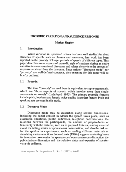 PROSODIC VARIA`TION AND AUDIENCE RESPONSE