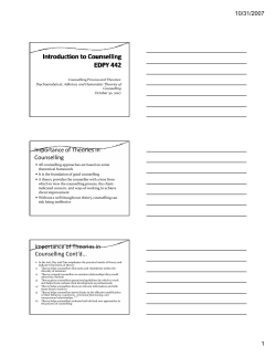 Importance of Theories in Counselling Importance of Theories in