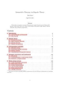 Szemer&eacute;di`s Theorem via Ergodic Theory