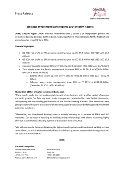 Press Release Emirates Investment Bank reports 2014 Interim