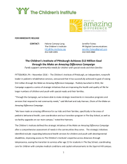 The Children`s Institute of Pittsburgh Achieves $12 Million Goal