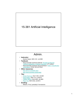 15-381 Artificial Intelligence Admin.