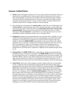 Summer Softball Rules - University of Regina