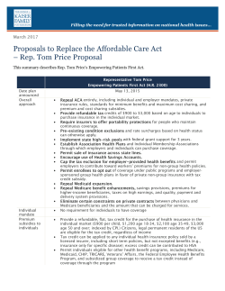 Proposals to Replace the Affordable Care Act – Rep. Tom Price