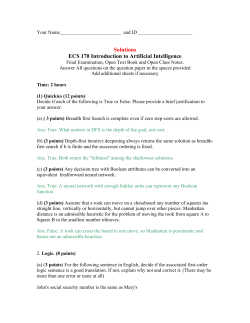 Solutions ECS 170 Introduction to Artificial Intelligence
