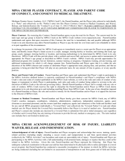 MPSA CRUSH PLAYER CONTRACT, PLAYER AND PARENT