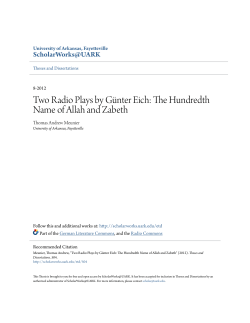 Two Radio Plays by GÃ¼nter Eich: The Hundredth Name of Allah