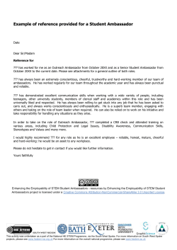 Example of reference provided for a Student Ambassador
