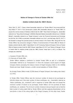Notice of Change in Terms of Tender Offer for