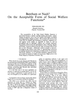 Bentham or Nash? On the Acceptable Form of Social Welfare
