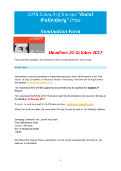 2018 Council of Europe &ldquo;Raoul Wallenberg&rdquo; Prize Nomination