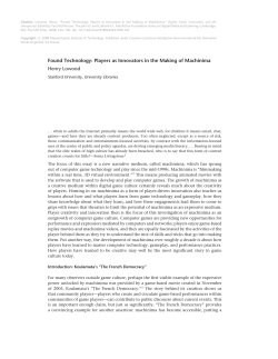 Found Technology: Players as Innovators in the Making of Machinima