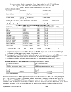 Cranbrook Minor Hockey Association Player Registration Form 2017