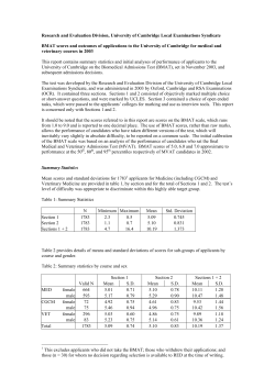 BMAT scores and outcomes of applications to the University of