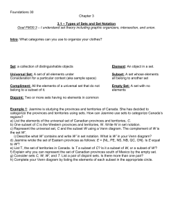 Foundations 30 Chapter 3 3.1 &ndash; Types of Sets and Set Notation Goal