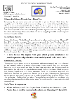 Monday 27 th June 2016 - Harding Memorial Primary School