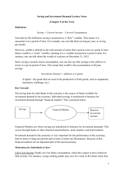 Saving and Investment Lecture Notes