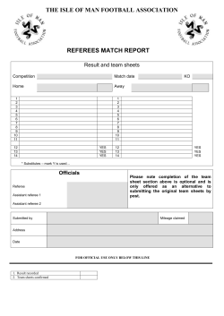 Blank result sheet for referees